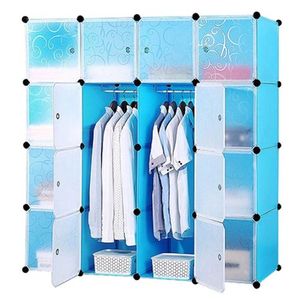 16 cubes plastic wardrobe with drawers blue