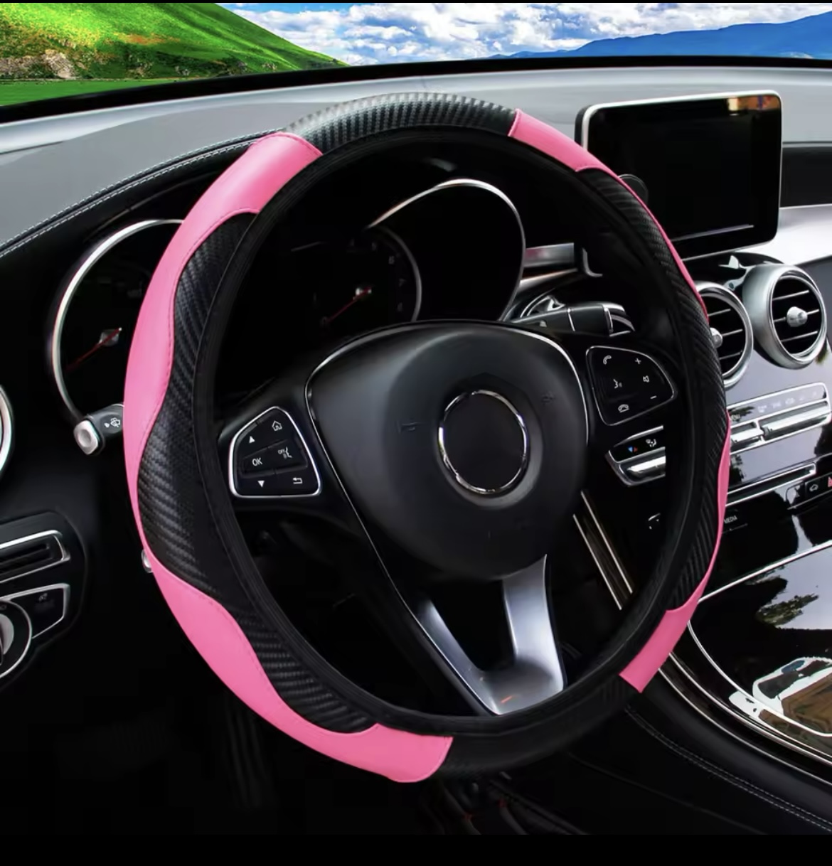 Carbon Fiber Leather Car Steering Wheel Cover