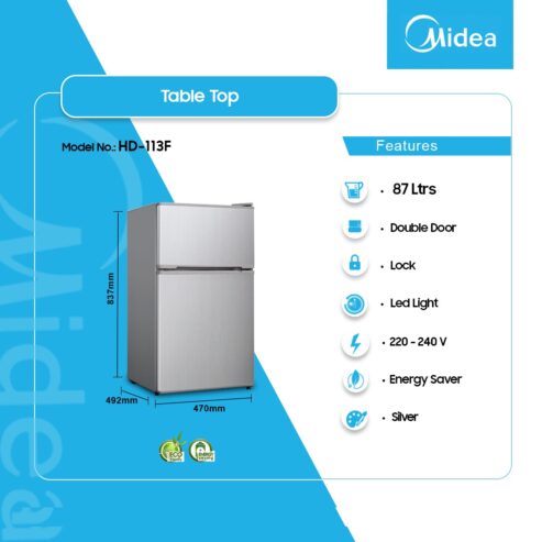 Midea 87ltr Double Door Table Top Fridge Hd 113f(N)