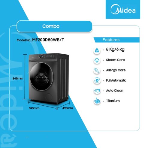 Midea Combo 8kg/6kg Washing Machine Mf200d80wb/T