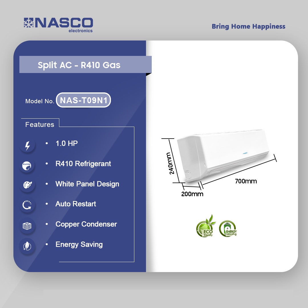 Nasco 1.0hp R410 Split Air Conditioner White Nas-T09n1
