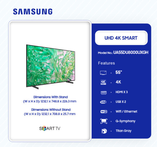 Samsung 55″ Crystal Uhd 4k Smart Tv Ua55du8000uxgh