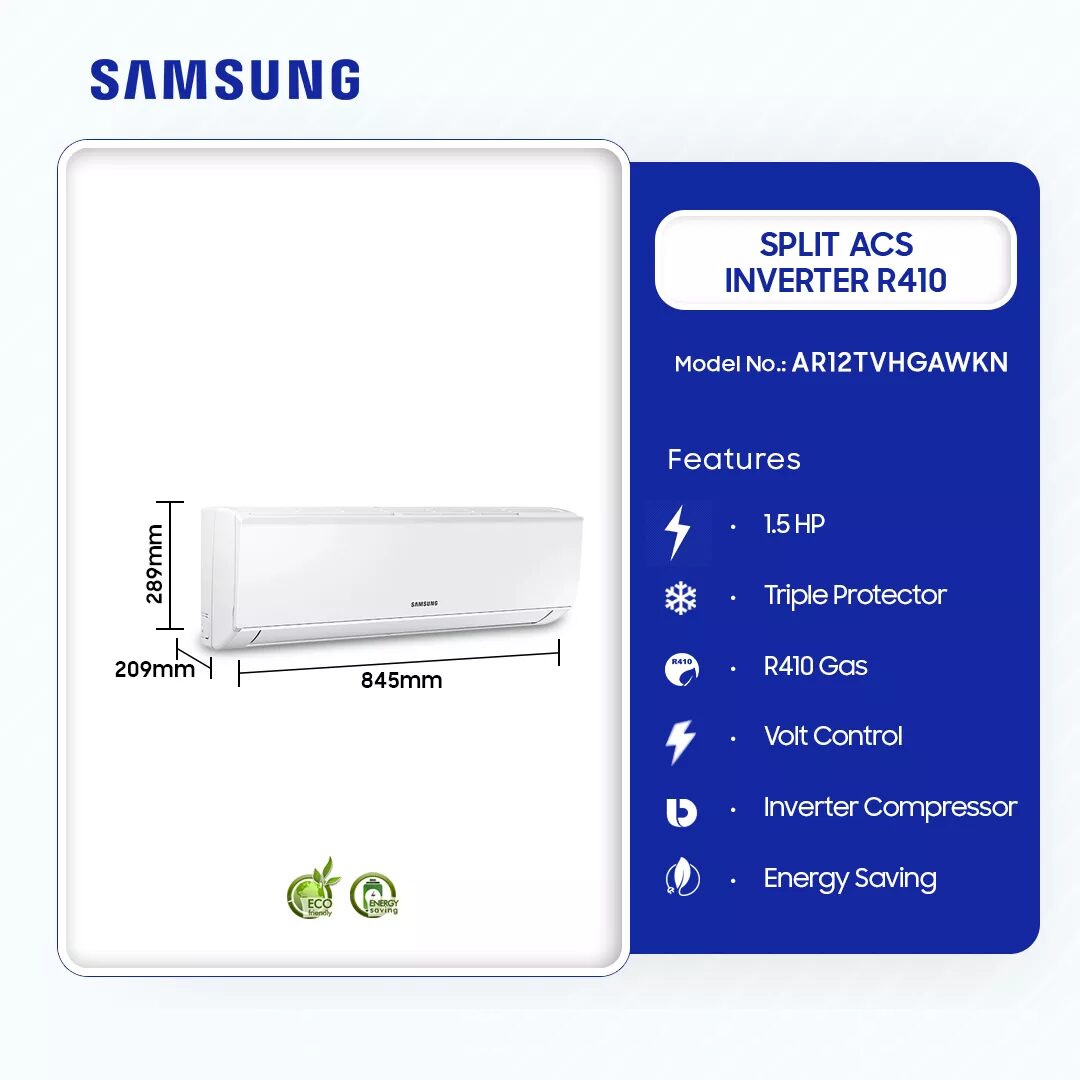 Samsung 1.5hp Split Acs Inverter R410 Ar12tvhgawkn