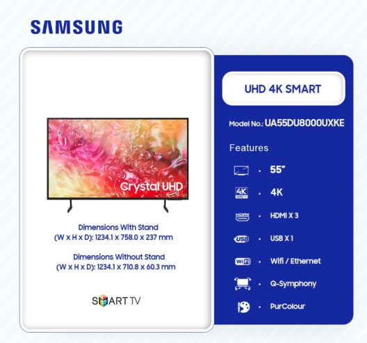 Samsung 55″ Crystal Uhd 4k Smart Tv Ua55du8000uxke