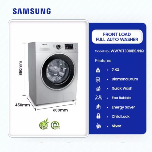 Samsung 7kg Front Load Full Auto Washer Washing Machine Ww70t3010bs/Nq