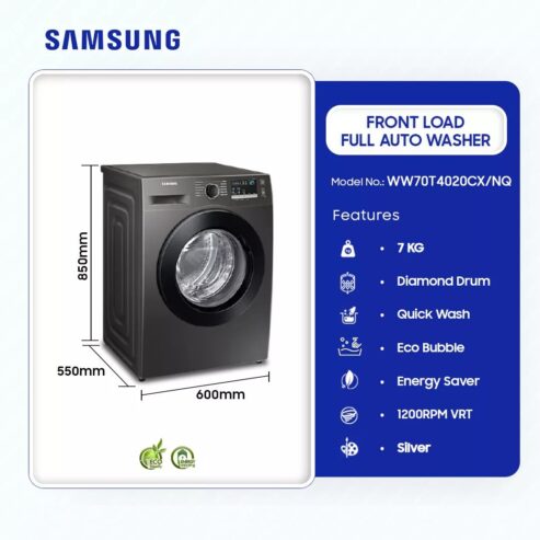 Samsung 7kg Front Load Full Auto Washer Washing Machine Ww70t4020cx/Nq
