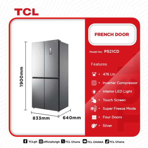 Tcl French Door Refrigerator 476ltrs P521cd