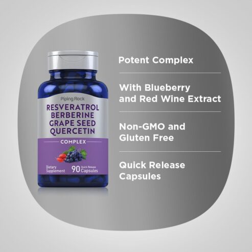 Resveratrol Berberine Grape Seed Quercetin Extract 90 Quick Release Capsules