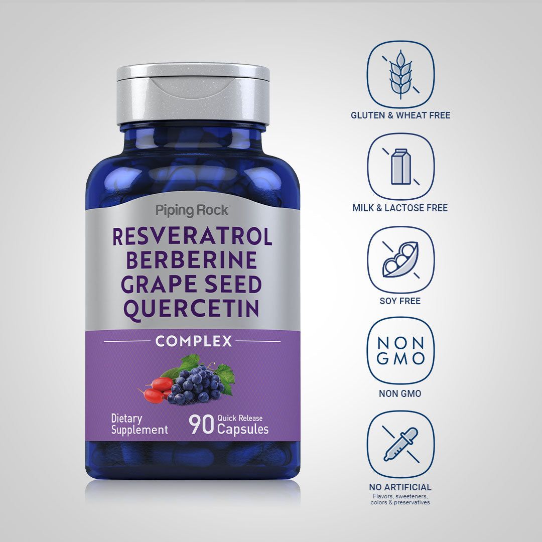 Resveratrol Berberine Grape Seed Quercetin Extract 90 Quick Release Capsules