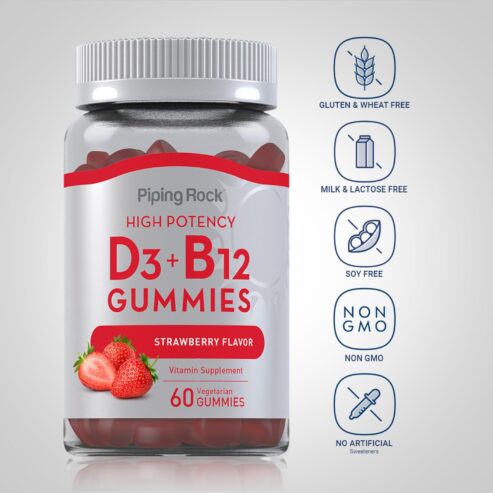 Vitamin D3 + B12 Strawberry 60 Vegetarian Gummies