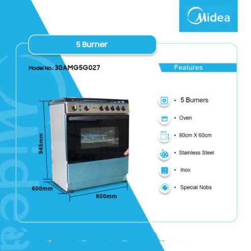 Midea 5 Burner Gas Cooker With Oven 30amg5g027 Silver in Ghana