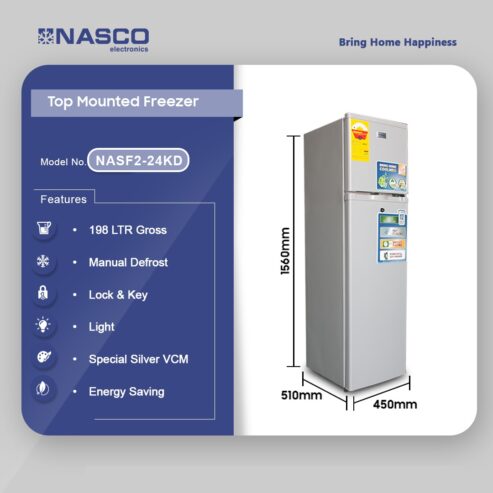 Nasco 198ltr Top Mount Refrigerator Nasf2 24kd