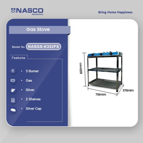 Nasco 3 Burner Gas Stove Silver Nasgs K332fs