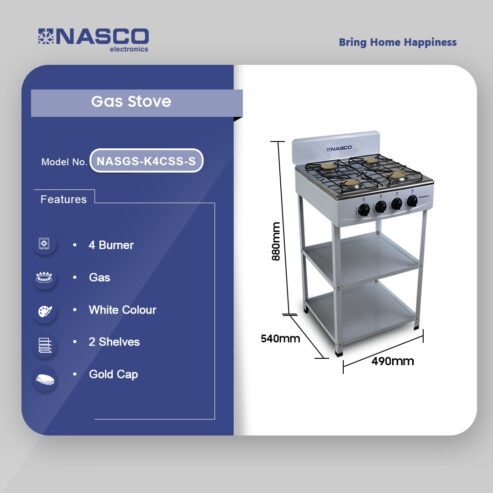 Nasco 4 Burner Gas Stove Gold Cap Nasgs K4css S