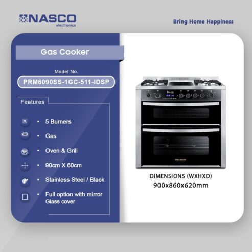 Nasco 5 Burner Gas Cooker With Oven & Grill Prm6090ss 1gc 511 Idsp in Ghana