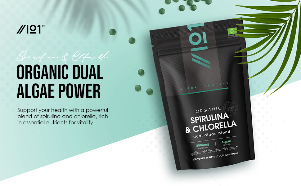 Organic Spirulina & Chlorella 2000mg 300 Tablets Supplement