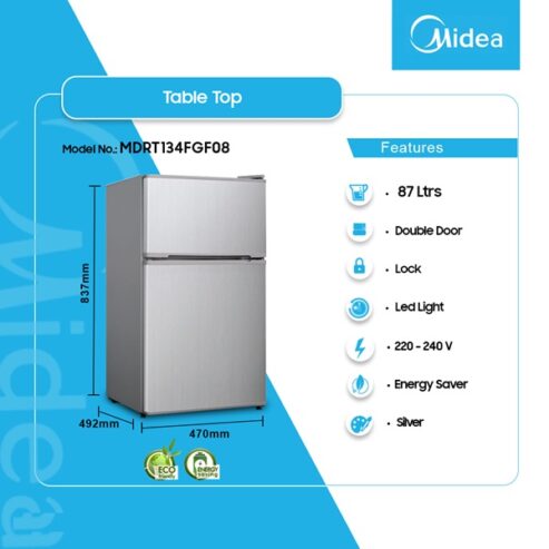 Midea 87ltr Double Door Table Top Fridge Mdrt134fgf08 in Ghana