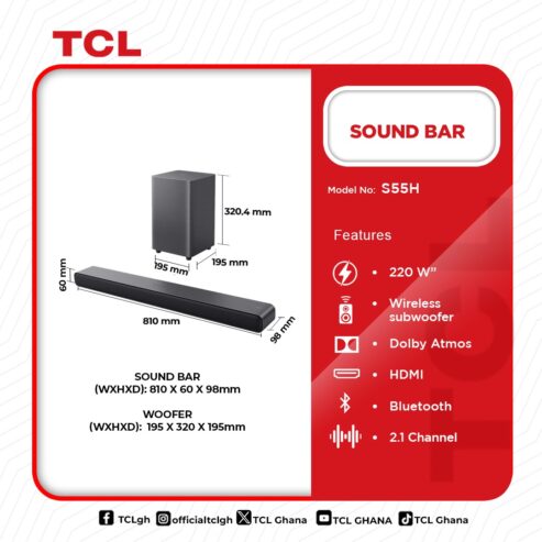 Tcl Audio Sound Bar 200w S55h in Ghana
