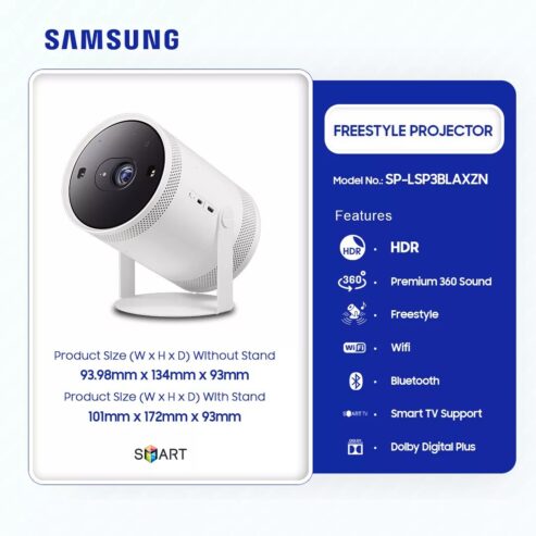 Samsung 100″ Uhd Processor 4k Hdr Freestyle Projector Sp-Lsp3blaxzn