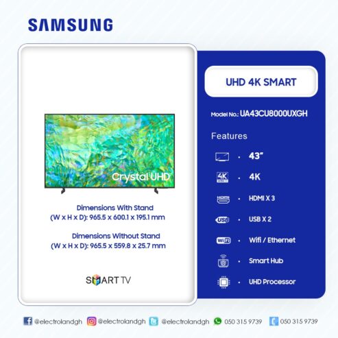Samsung 43″ Crystal Uhd 4k Smart Tv Ua43cu8000uxgh